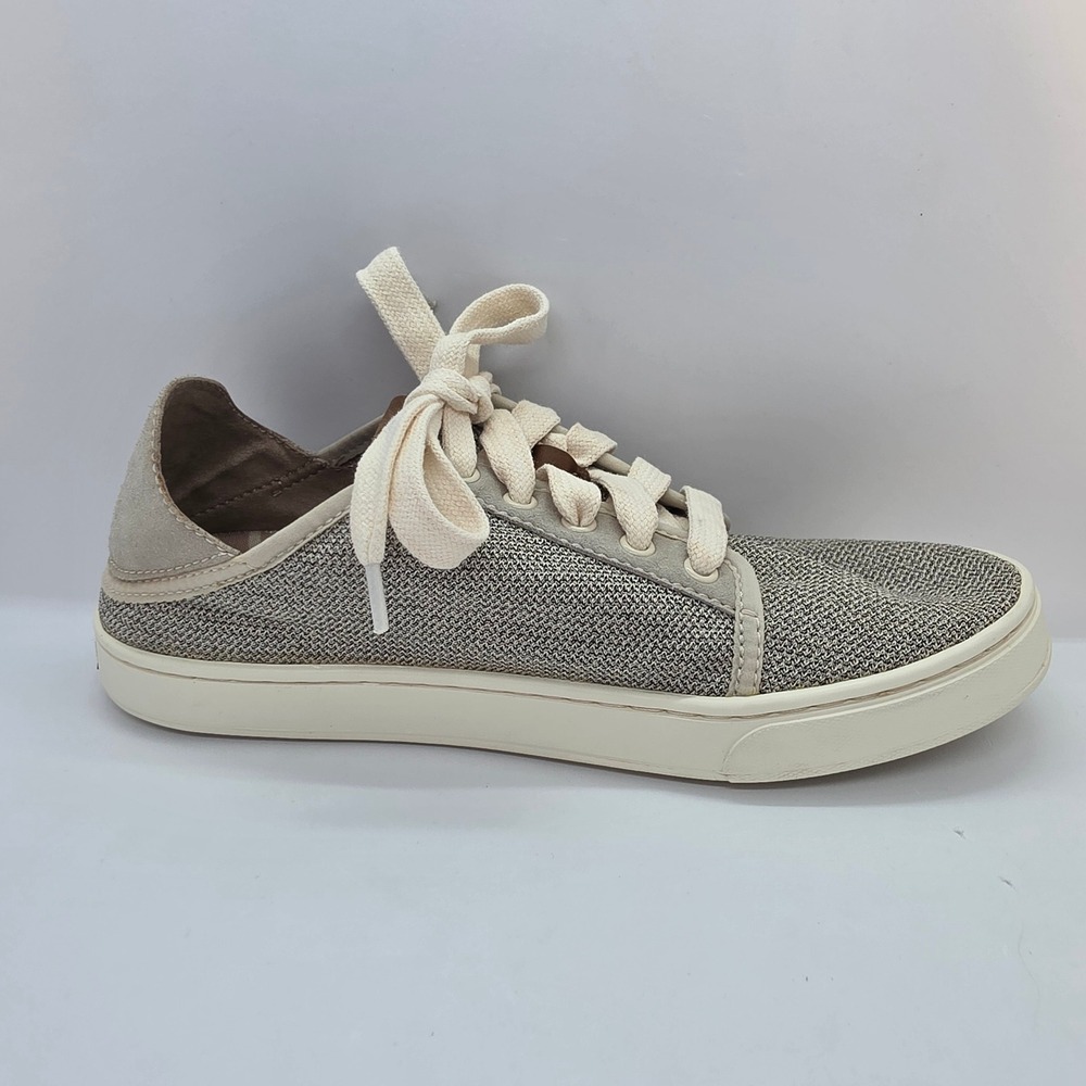 OluKai Pehuea Li Womens‎ 7.5 Tapa Gray Mesh Lace Up Drop-In Heel Sneakers - Picture 9 of 11
